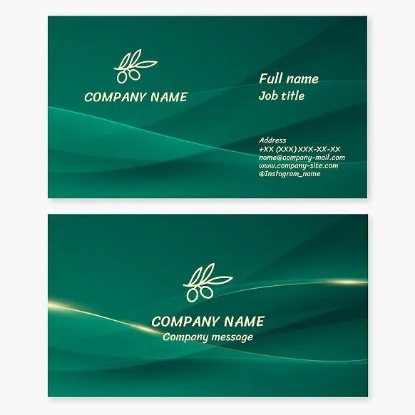 Business card template. Olive branch – a symbol of peace, reward, abundance, and reconciliation. Abstract. Production of award-winning products.