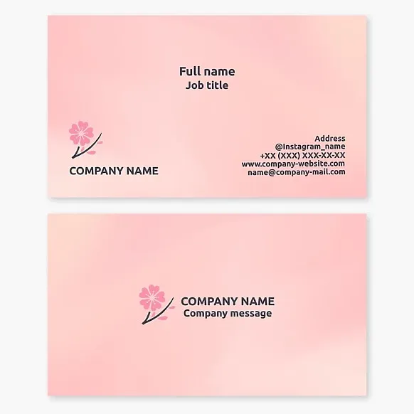 Business card template. Sakura, Japanese cherry blossom. Spring, beauty, the transience of life. National symbol of Japan. Beauty salon, spa, Japanese club. Brand.