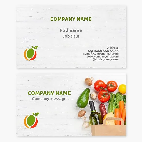 A food-themed business card template for a grocery market.
