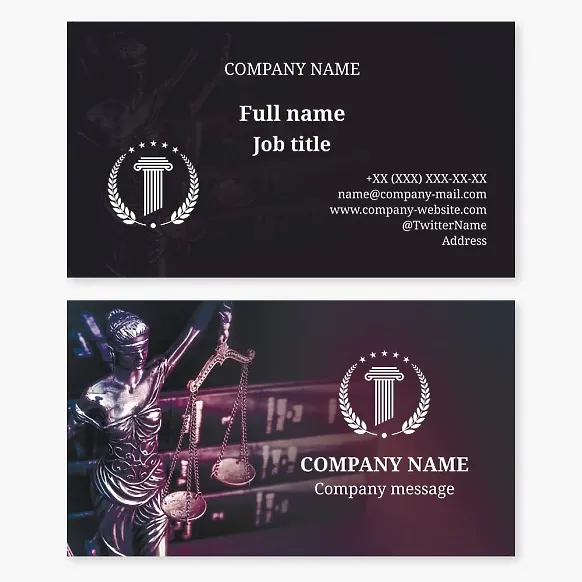 Business card template Law, court, lawyer, attorney, prosecutor, notary