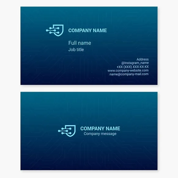 Business card template. Cybersecurity and data protection. Reliable technological protection in the digital sphere.