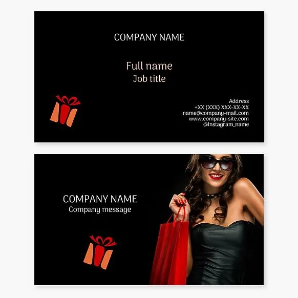 Business card template for a fashion boutique, shopping center, or mall. Brand.