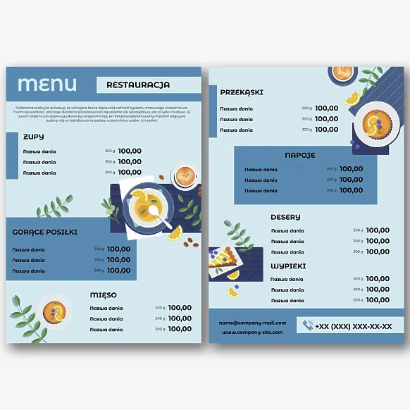 Szablon menu restauracji