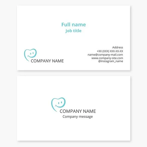 Dental clinic business card template. Pediatric dentist. Tooth with smiley face.