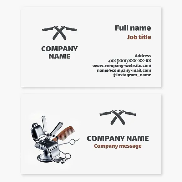 Business card template Barbershop services, Barbershop materials, Barbershop tools, Letter X