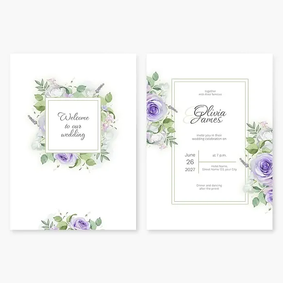 Wedding invitation with lilac roses