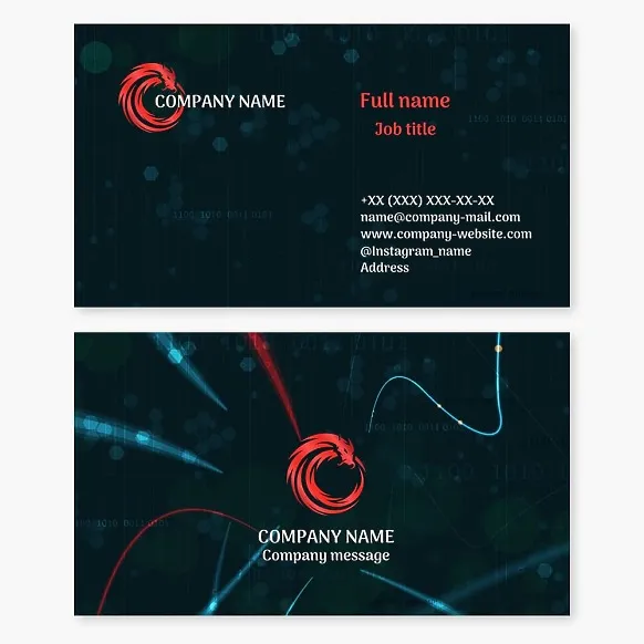 Business card template. Abstract. A dragon in the modern digital world. A symbol of wisdom, strength, luck, and imperial power. The letter O.