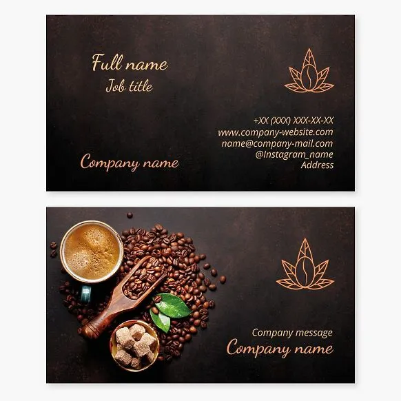 Business card template Coffee beans, coffee supplies and production, cafe