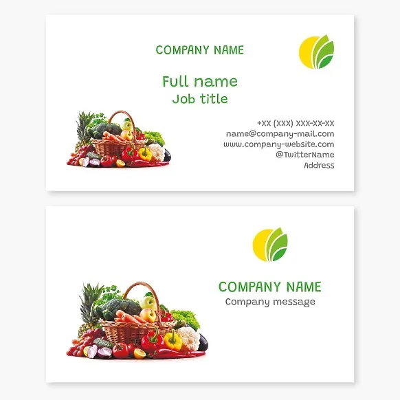 Business card template Vegetables, fruits, market
