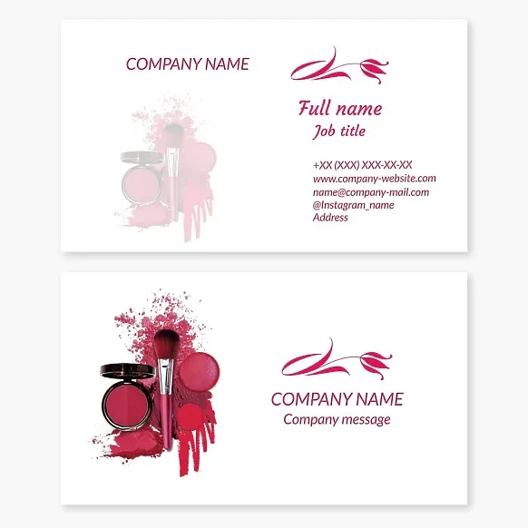 Business card template Cosmetics, make-up, make-up tools and materials, tulip