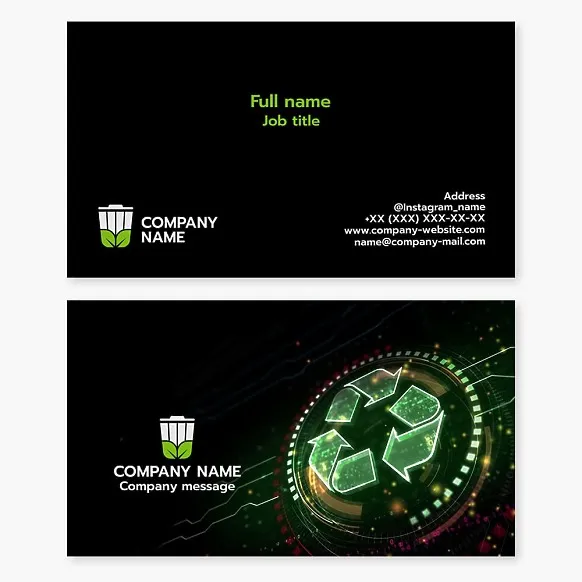 Business card template. Waste management: Recycling, Disposal, Recovery, Recovery, Upcycling.