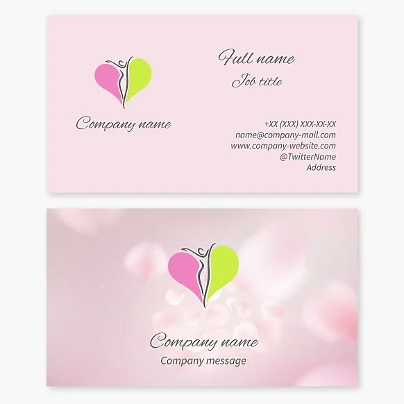 Business card template Woman, heart, fitness, salon, shop, boutique