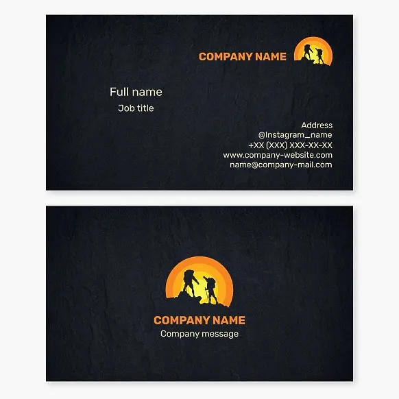 Hiking logo business card template. Mountaineering.
