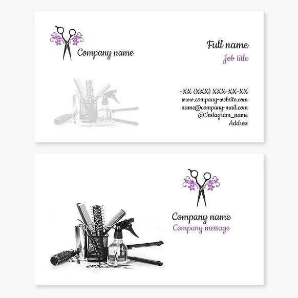 Business card template Hairdresser, hairdressing tools, beauty salon
