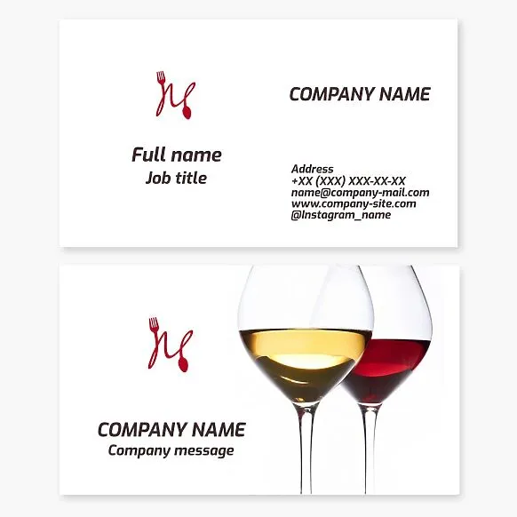 Business card template. Restaurant. Wine glass. Letter M.