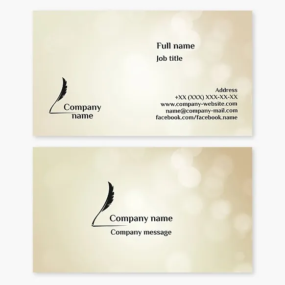 Business card template with a quill pen. Writer, poet, screenwriter, author, publicist, novelist.