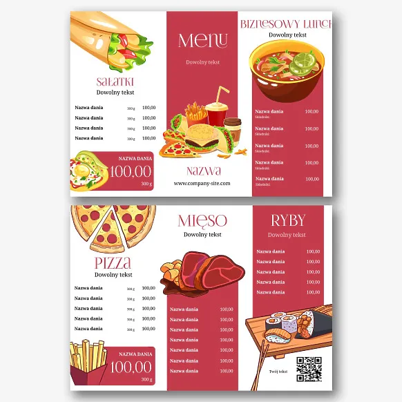 Szablon menu restauracji fast food