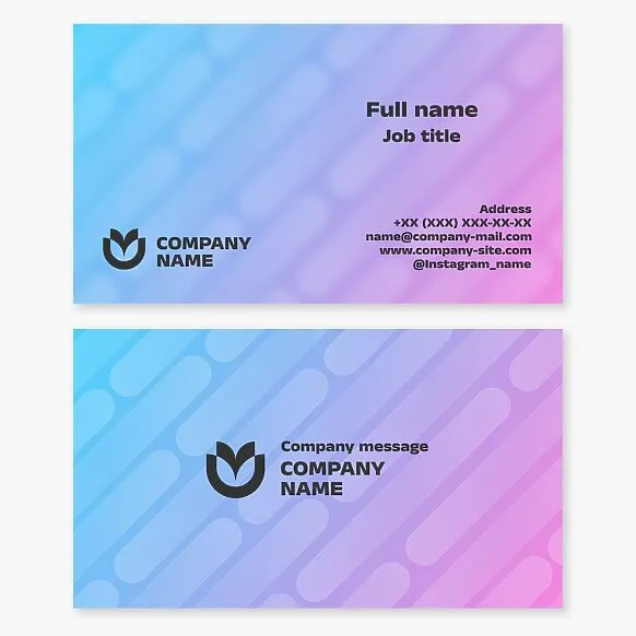 Pink and blue business card template. Plant. University. Letters V and U.