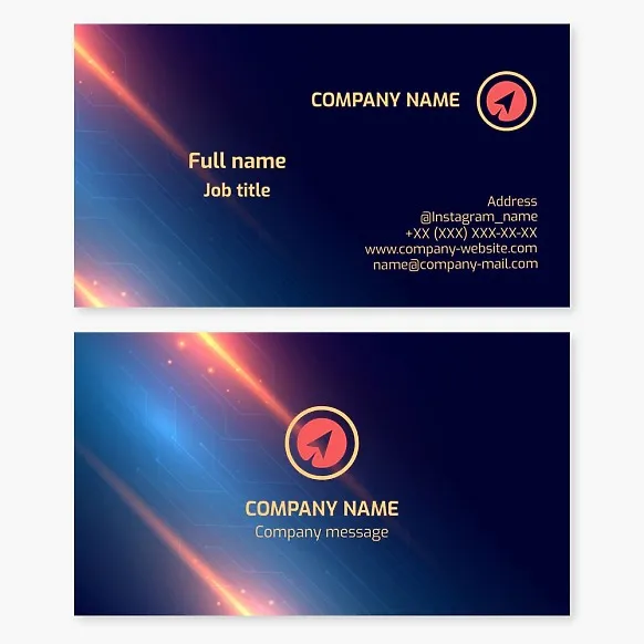 Business card template. Cursor, pointer, navigator, rocket, Electronic devices and boards. Letter O.