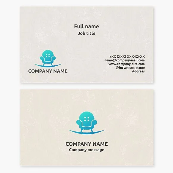 Business card template. Upholstered furniture for the home. Armchair. Upholstered furniture manufacturing, reupholstery, and repair.