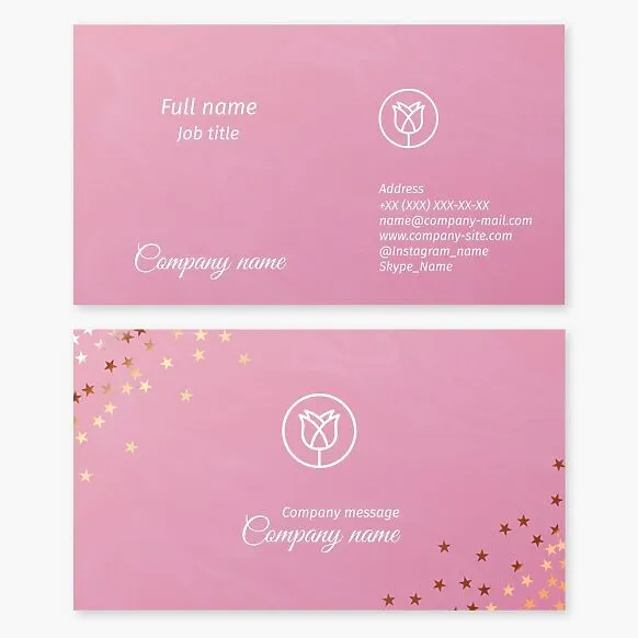 Business card template. Beauty salon. Rose, tulip. Star confetti. Letter O.