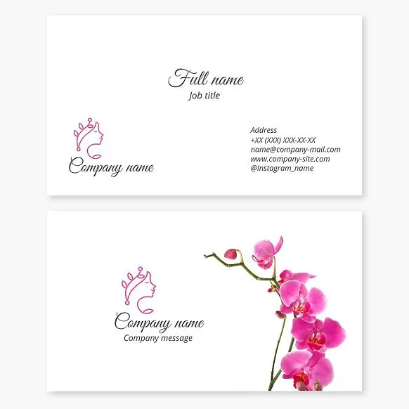 Business card template. Woman's face, orchid. Beauty salon.