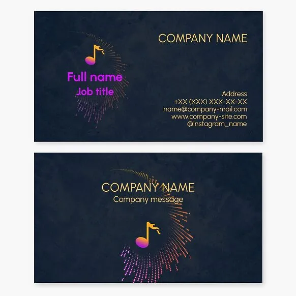 Business card template. Music. Musical note. Synthesizer diagram. Sound level scale.