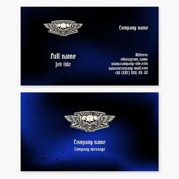 Business card template with the Winged Skulls logo. Motorcycle club. Tattoo parlor.