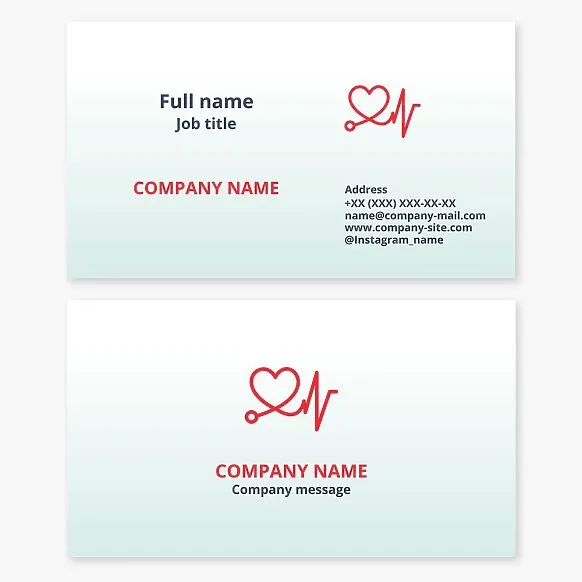 Medical business card template for healthcare. Phonendoscope, heart, pulse. Clinic, medical office. Cardiologist.