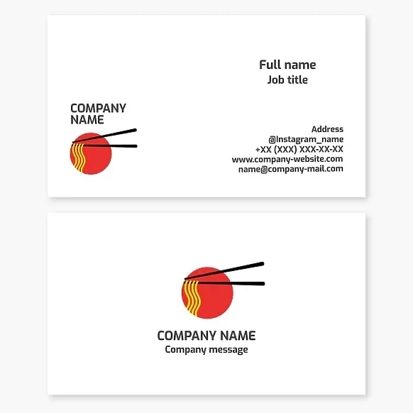 Chopsticks Noodles Business Card Template. Japanese Noodles. Cafe.