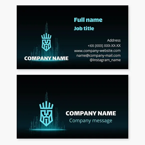 Business card template Zeus, king, skyscrapers, city