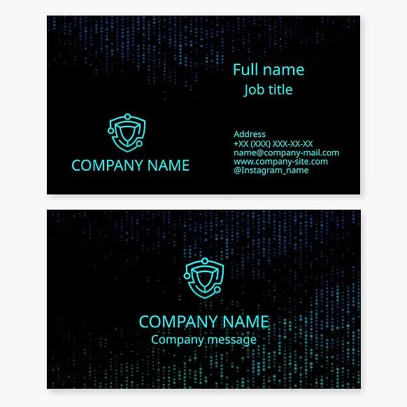 Shield Tech business card template. Cybersecurity. Digital data protection.