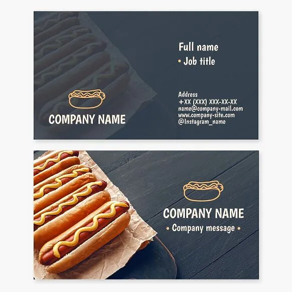 Business card template. Hot dog.