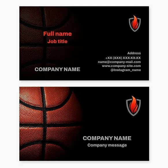 Basketball business card template. Fire, backboard, basketball.