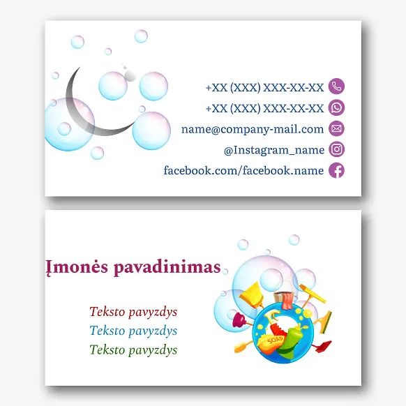 Valymo įmonės vizitinės kortelės Šablonas