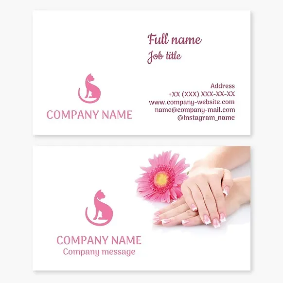 Business card template Nail service, nails, pink cat