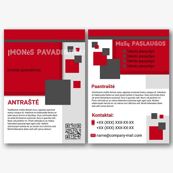 Informacinio lapelio šablonas su kvadratais