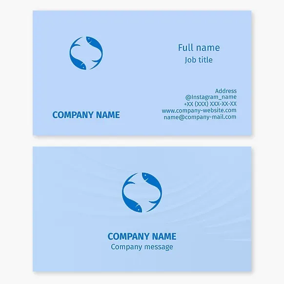 Blue Fish Logo Business Card Template. Wholesale and retail supply of fish and seafood.