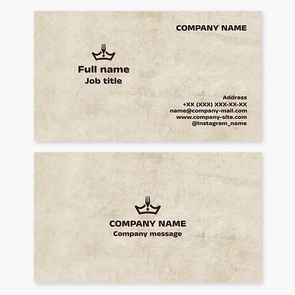Business card template with the Crown restaurant logo. Fork.