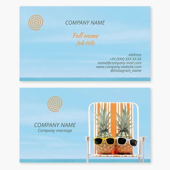 Business card template. Stylized sun. Travel agency.