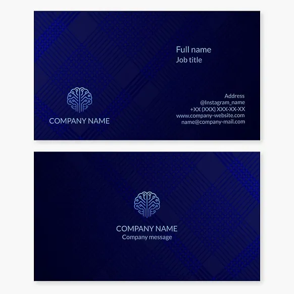 Business card template. Brain and circuit board components. Artificial intelligence. Technology and innovation. Neural networks.