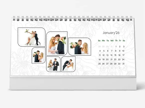 "Our Beautiful Wedding" desk calendar template with green borders
