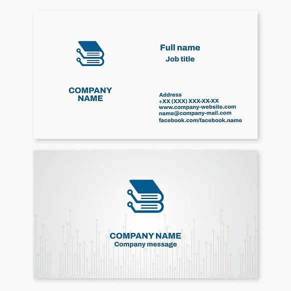 Business card template with Book Technology logo. Data digitization. Databases. Servers. E-books and textbooks.