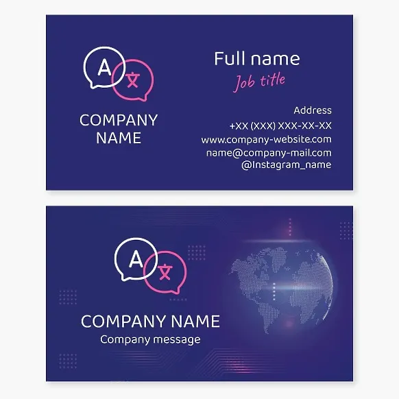 Business card template Translation agency, foreign languages