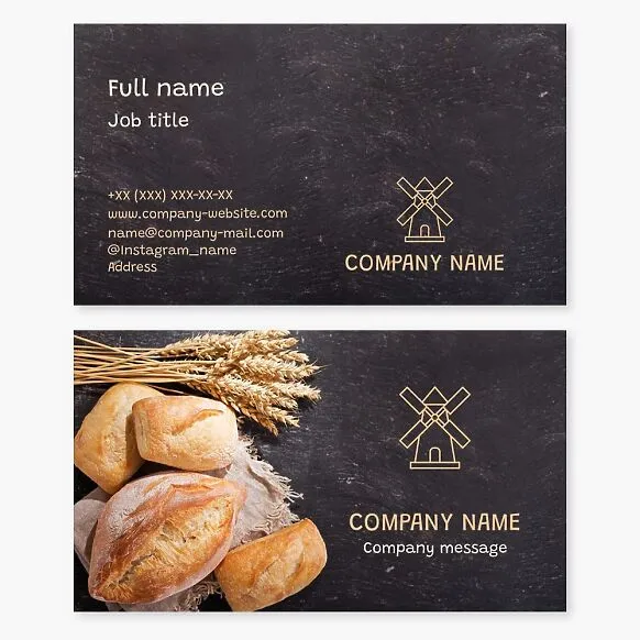 Bakery, bread and buns production Business card template