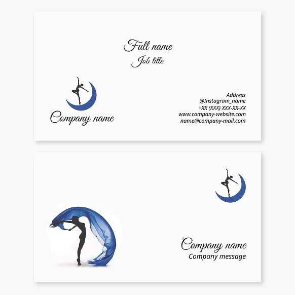 Business card template "Dancing on the Moon. Rhythmic gymnastics. Modern dances"
