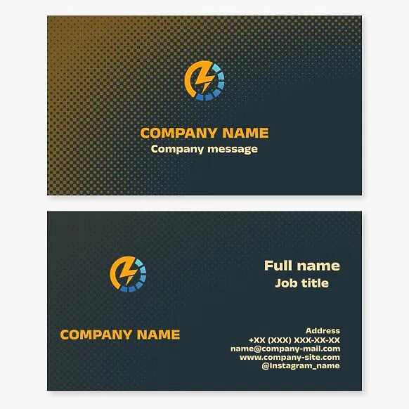 Business card template. Electric power industry. Electrical equipment and devices.