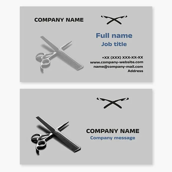 Barbershop business card template, tools and materials for barbershop, Letter X