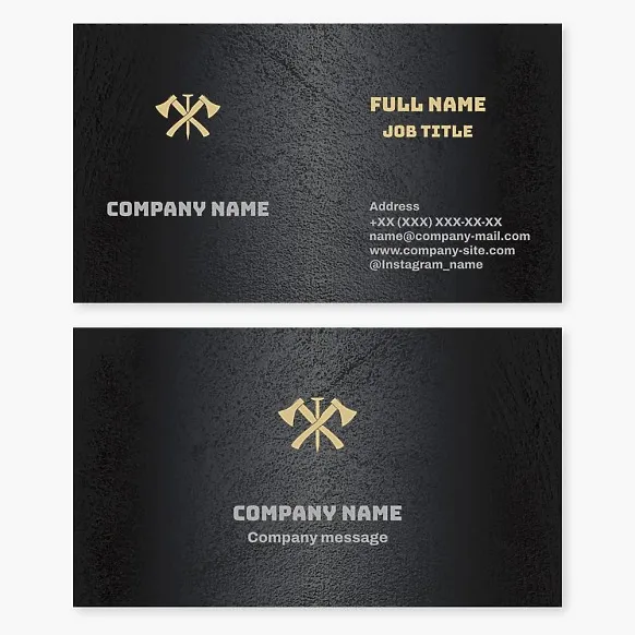 Business card template. Carpentry work. Axes, nail.