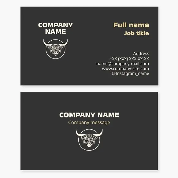 Business card template. Cattle meat. Letter O.